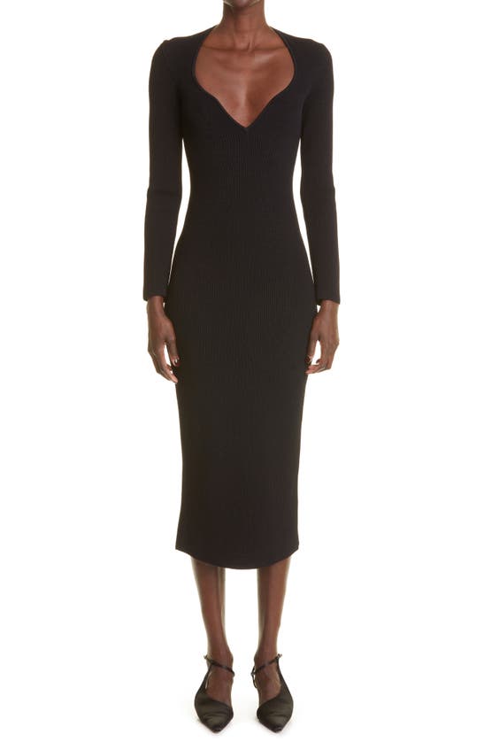 Khaite The Alessandra Long Sleeve Rib Bustier Dress In Black | ModeSens