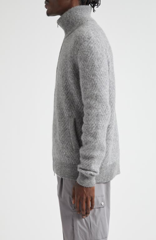 Shop Herno Herringbone Jacquard Alpaca Blend Zip Cardigan In Grey