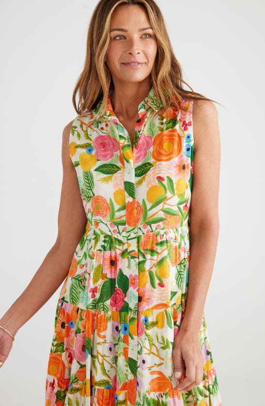 Shop Brave + True Poppy Sleeveless Cotton Maxi Shirtdress In Blossom Print