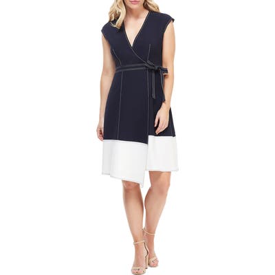 Petite Maggy London Colorblock Faux Wrap Dress, Blue