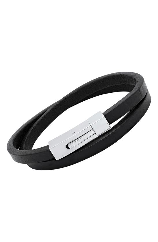 Hmy Jewelry Leather Wrap Bracelet In Silver/ Black