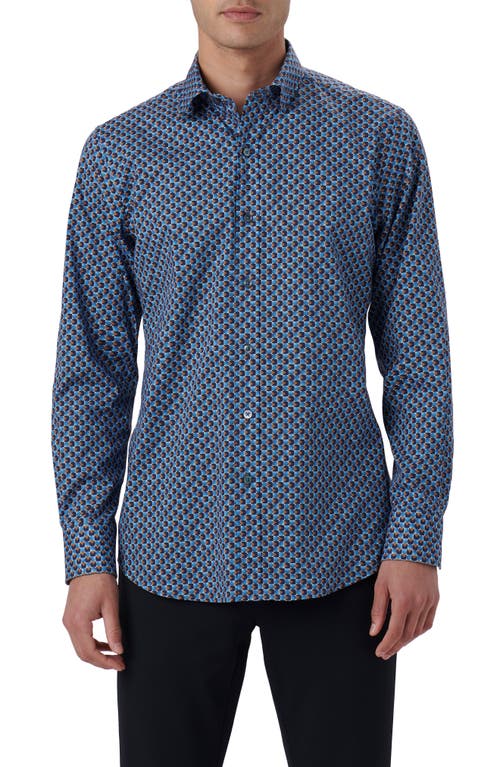 Bugatchi Julian Shaped Fit Geometric Print Stretch Cotton Button-Up Shirt Air-Blue at Nordstrom,