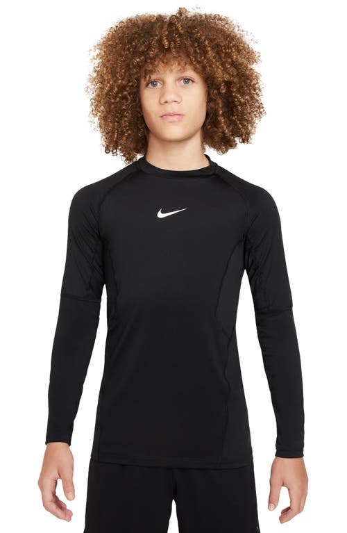 Shop Nike Kids' Pro Dri-fit Long Sleeve Top In Black/white