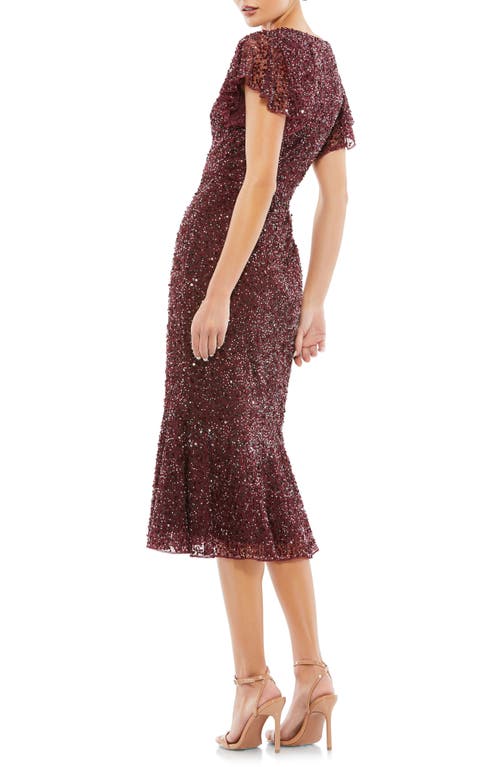 Shop Mac Duggal Sequin Flutter Sleeve Cocktail Dress In Garnet