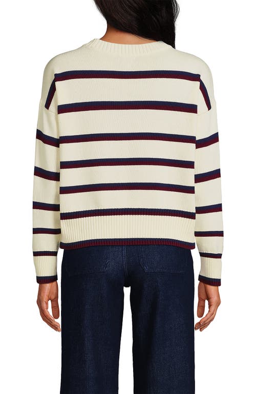 Shop Lands' End Cotton Easy Fit Crew Neck Sweater In Fresh Ivory Wide Stripe