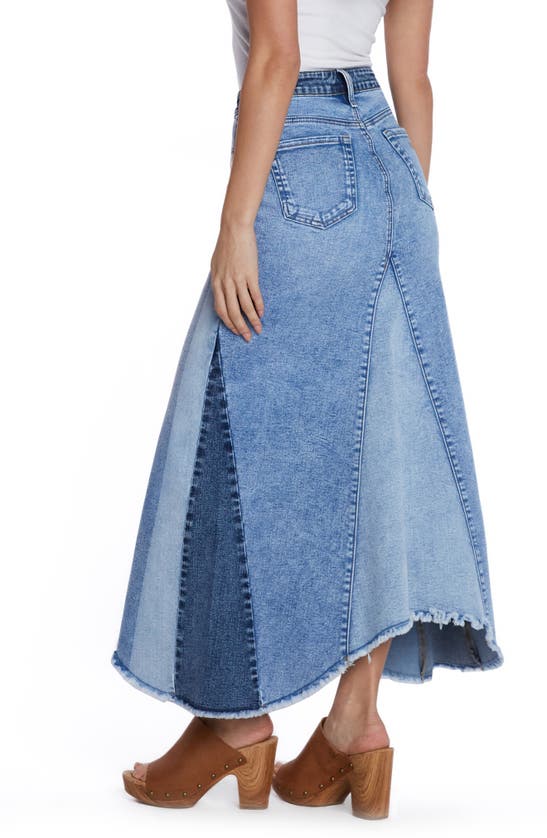 Wash Lab Denim Patchwork Denim Maxi Skirt In Patch Blues