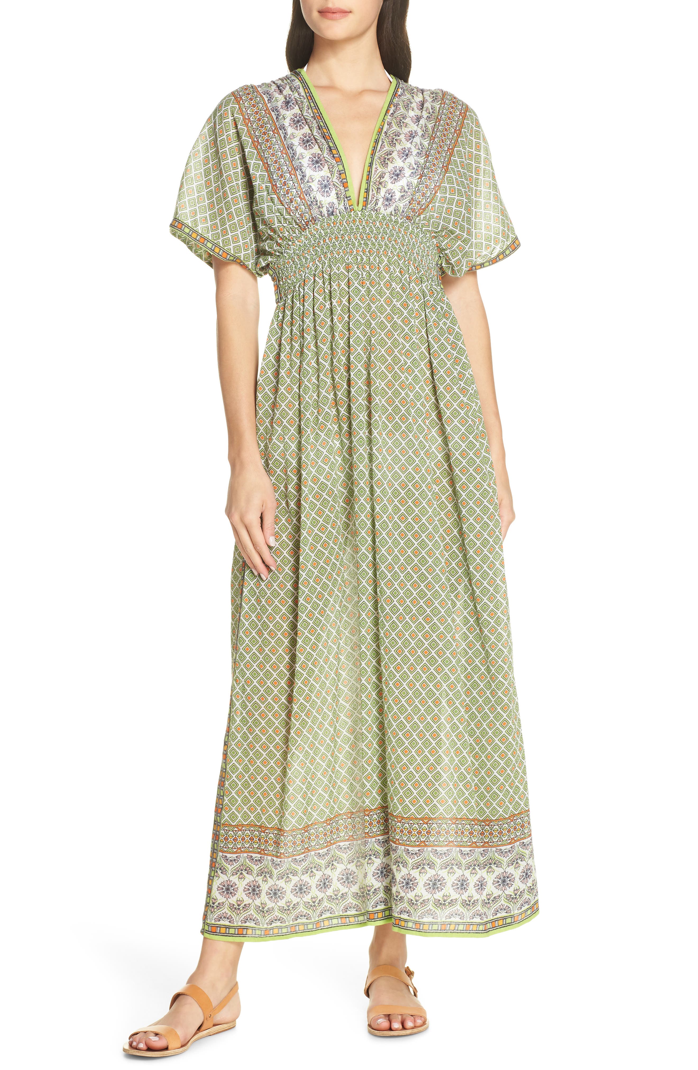 Tory Burch Print Cover-Up Maxi Dress, Green