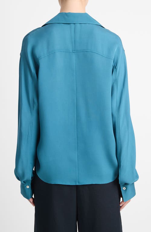 Shop Vince Dolman Sleeve Silk Button-up Top In Blue Waltz