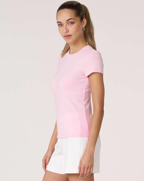 Rebody Active Rebody Essentials Fitted Short Sleeve Top In Pink
