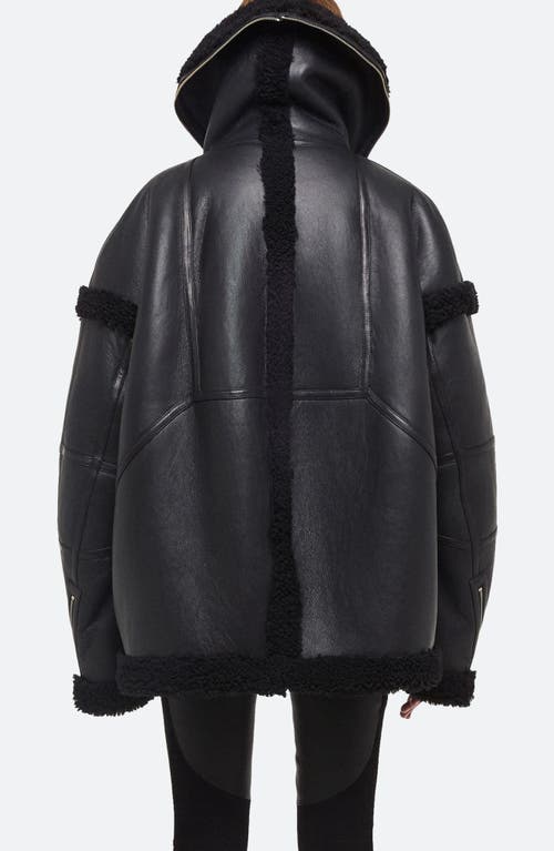 Shop Helmut Lang Apex Hooded Reversible Genuine Shearling & Leather Coat In Black/black