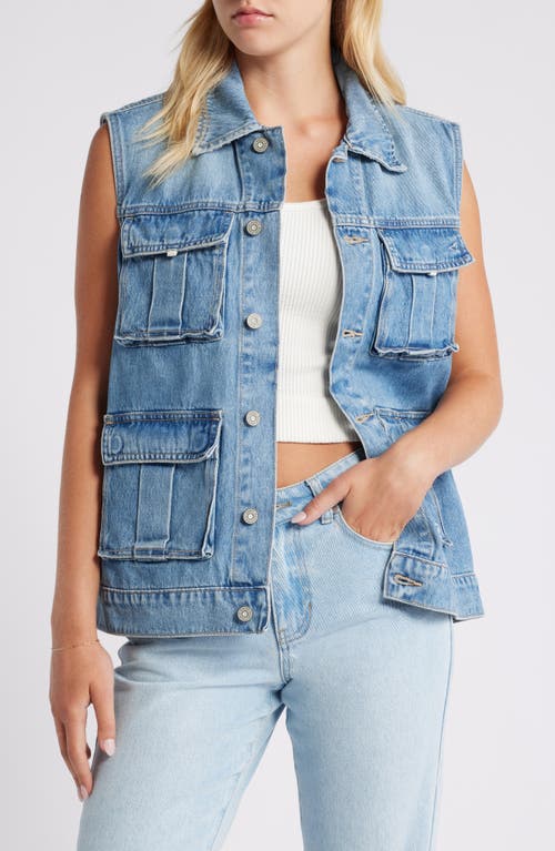 Hidden Jeans Oversize Denim Cargo Vest In Medium Wash