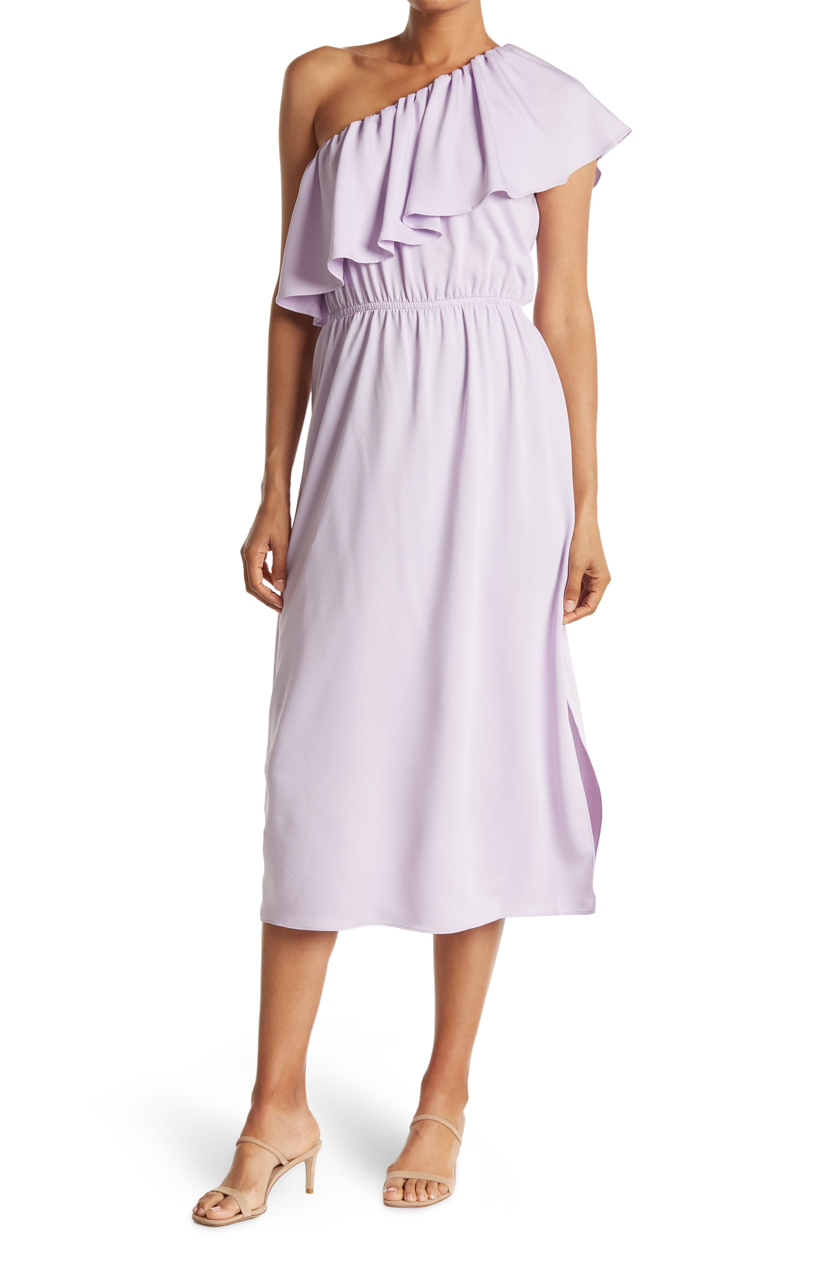 Bcbgmaxazria One Shoulder Ruffle Trim Dress In Orchid Petal | ModeSens