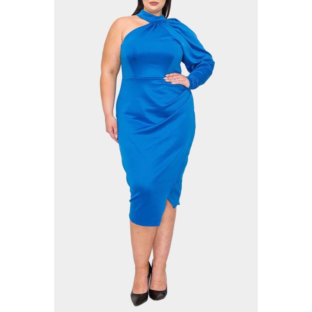 L I V D Gigi One-shoulder Long Sleeve Midi Dress In Turquoise