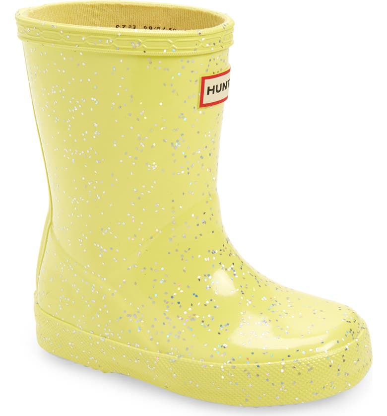HUNTER First Classic Giant Glitter Waterproof Rain Boot, Main, color, YELLOW LIGHT