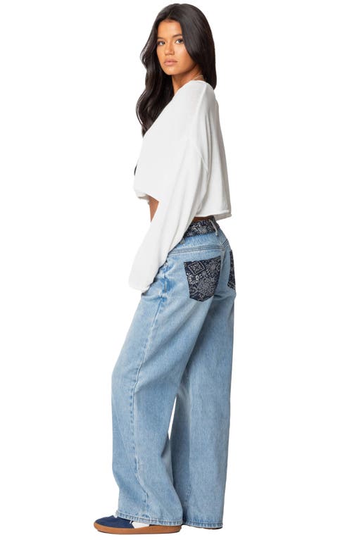 Shop Edikted Bandana Bliss Low Rise Wide Leg Jeans In Blue-washed