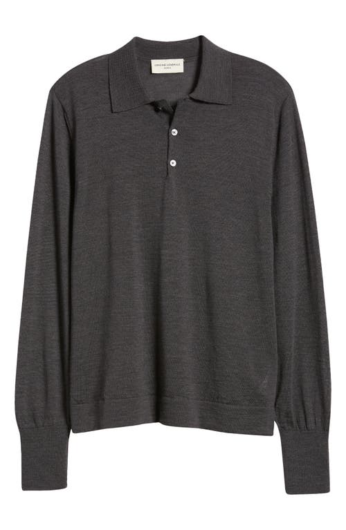 Shop Officine Generale Officine Générale Brutus Long Sleeve Merino Wool Polo Sweater In Dark Grey