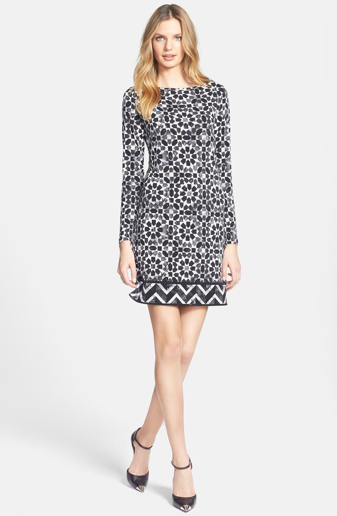 MICHAEL Michael Kors Border Print Long Sleeve Dress (Regular & Petite