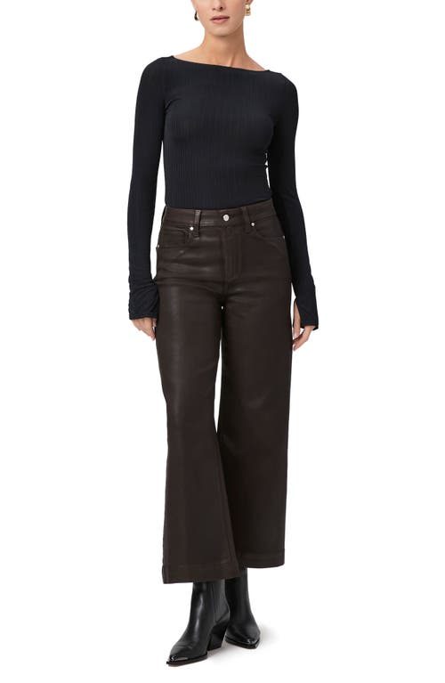 Shop Paige Anessa Coated Wide Leg Ankle Jeans In Chicory Coffee Luxe Coating