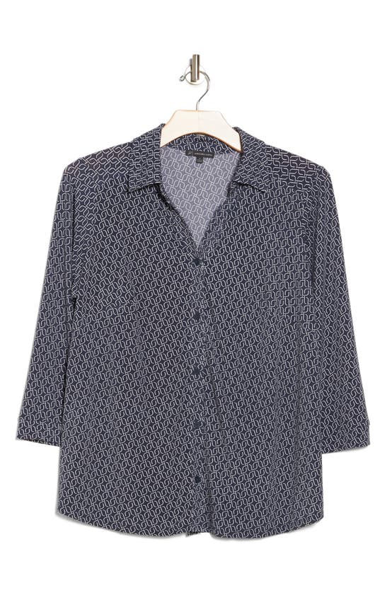 Shop Adrianna Papell Geometric Shirt Jacket In Oxford Blue Chain Geo