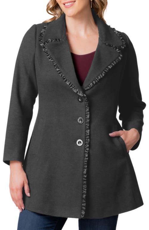 Shop Kiyonna Juliette Satin Trim Princess Seam Coat In Graphite Grey