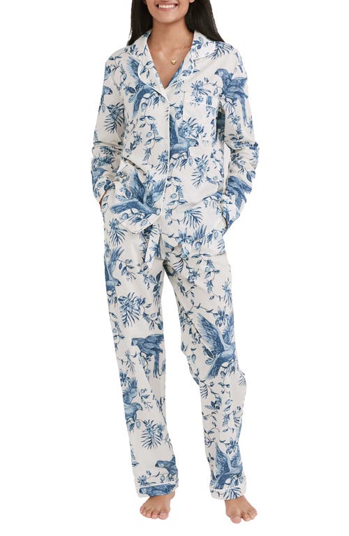 Shop Desmond & Dempsey Long Sleeve Cotton Pajamas In Parrot Cream/blue