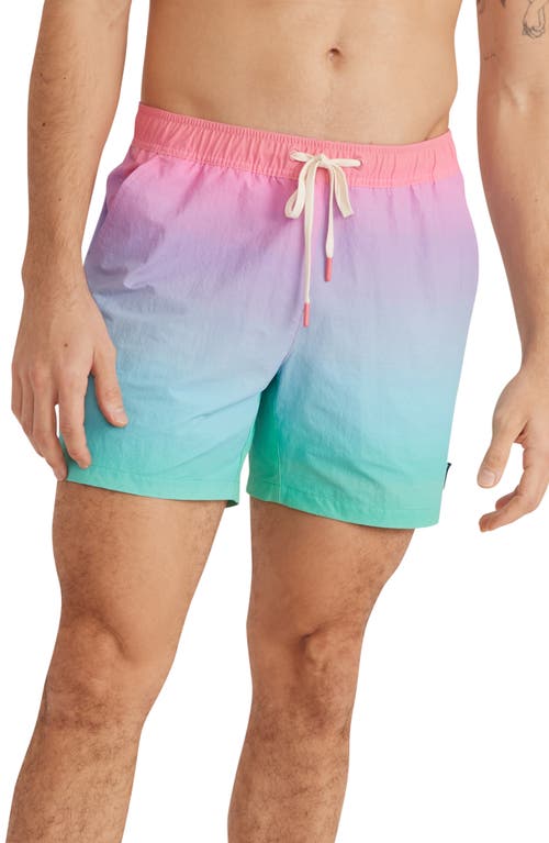 Marine Layer Ombré Swim Trunks in Pink/Green Ombre