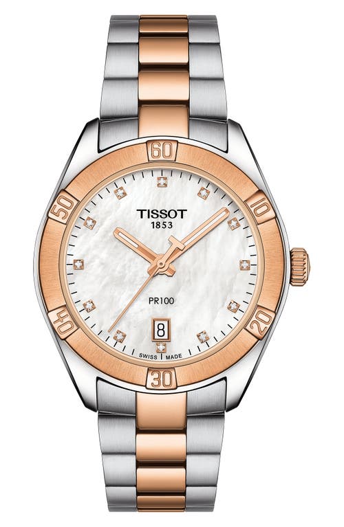 Shop Tissot T-classic Pr 100 Bracelet Watch In Silver/mop/rose Gold