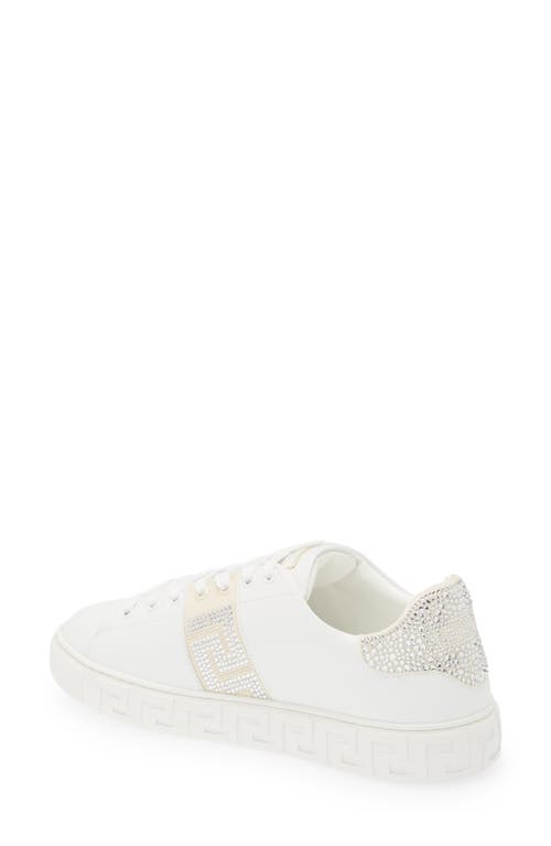 Shop Versace Crystal Greca Sneaker In White/ivory