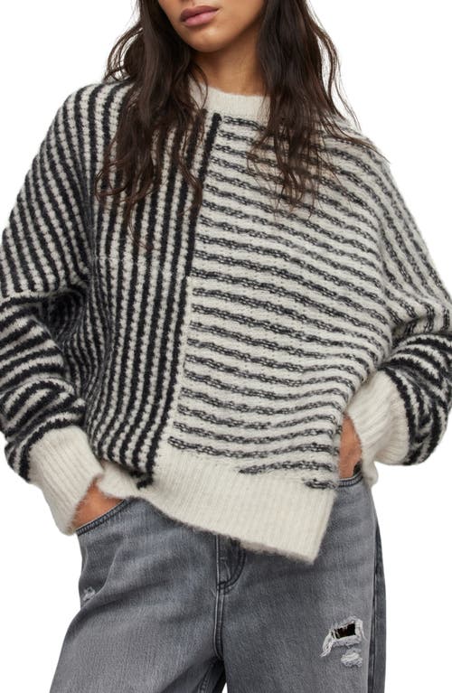AllSaints Selina Oversize Stripe Alpaca & Wool Blend Sweater in Black/Chalk