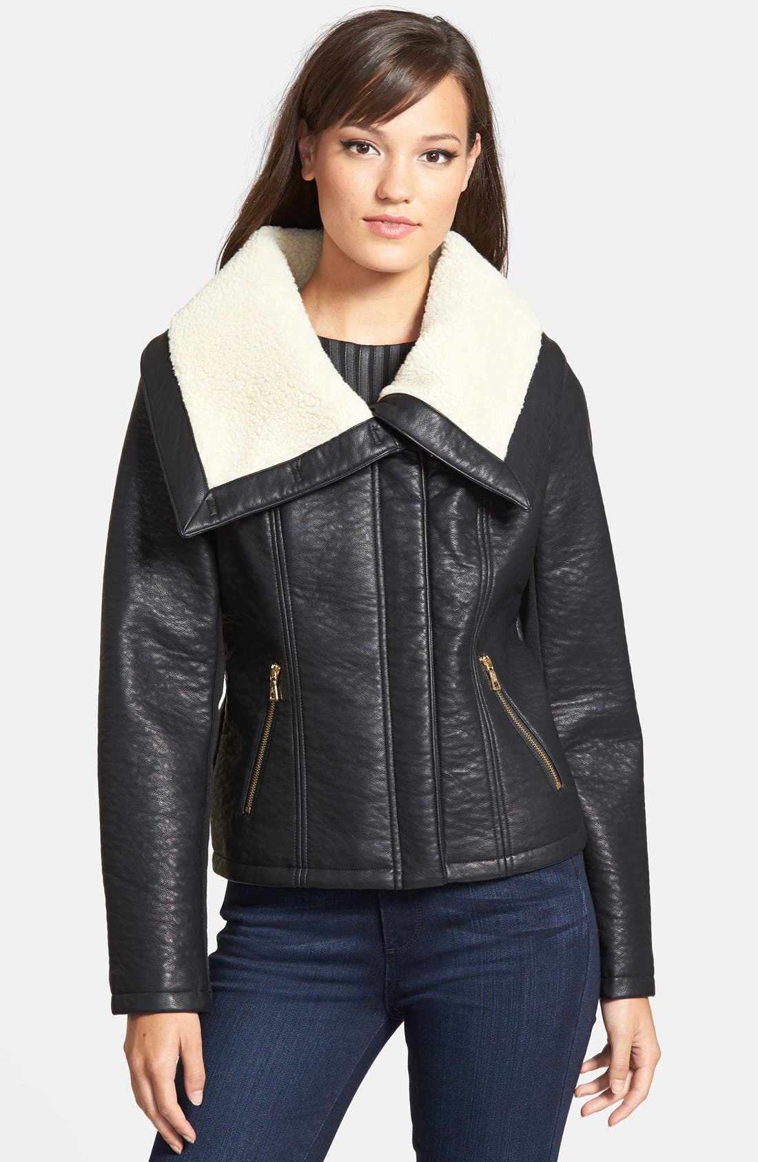 Sam Edelman 'Caitlyn' Faux Leather Jacket with Fleece Collar Nordstrom