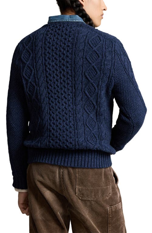 Shop Polo Ralph Lauren Cable Knit Cotton Fisherman Sweater In Navy Combo