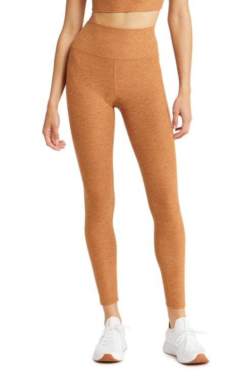 Printed Organic Cotton Leggings Brown High Waist Pants Active Wear