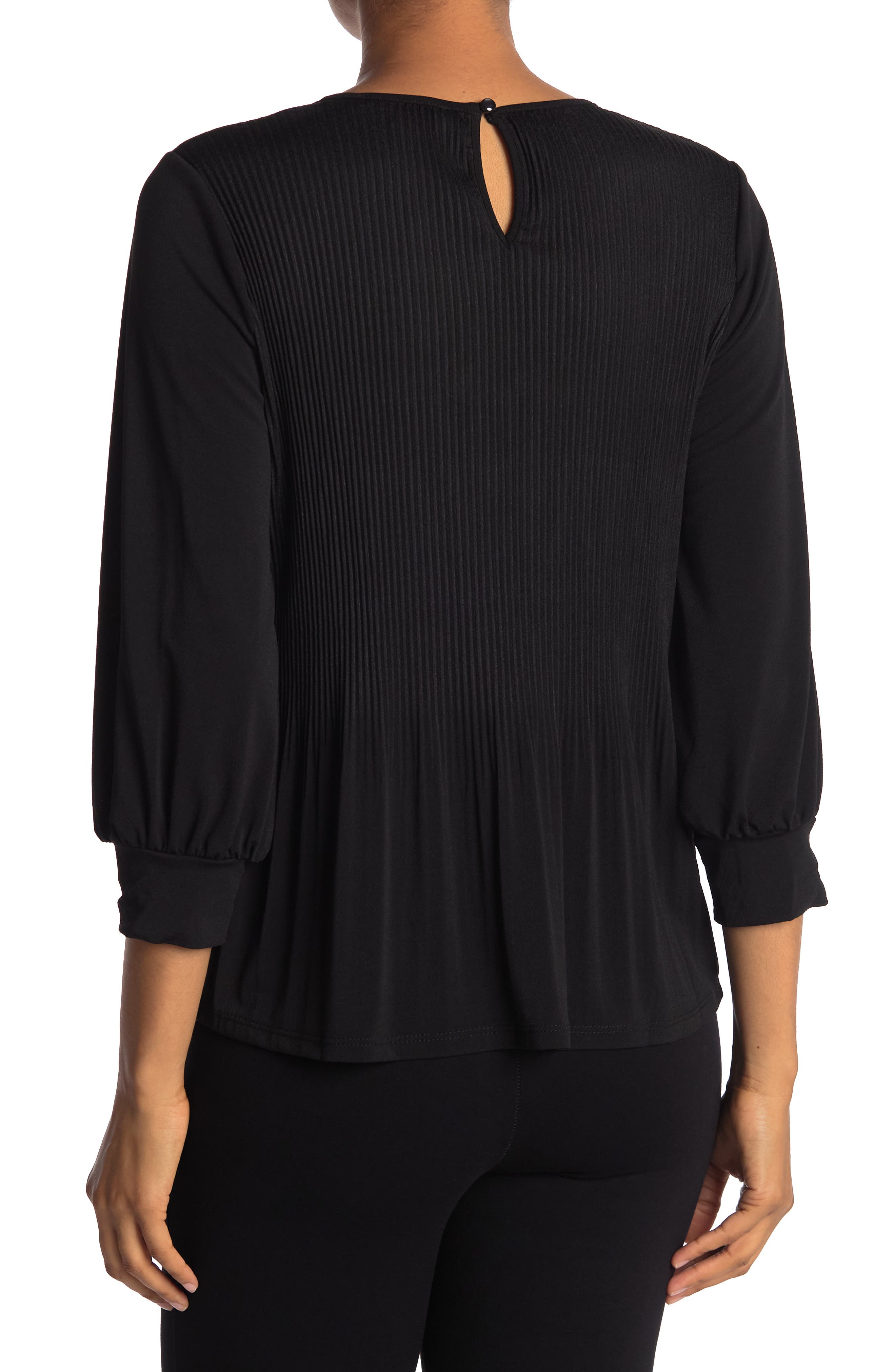 Adrianna Papell Solid Moss Crepe Pleated Top In Black