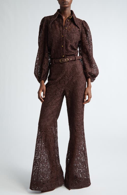 Shop Zimmermann Illustration Lace Button-up Shirt In Chocolate