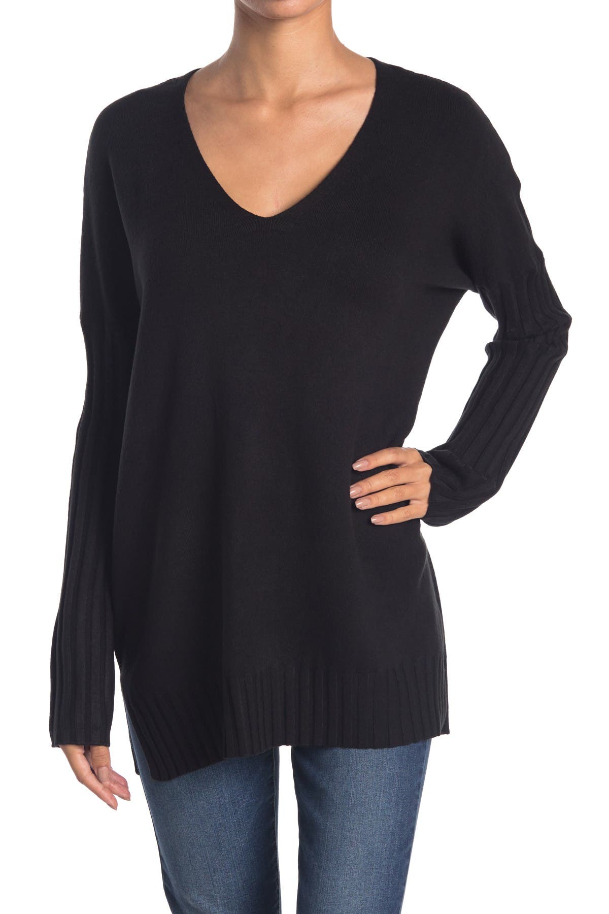 French Connection | V-Neck Ribbed Sleeve Sweater | Nordstrom Rack