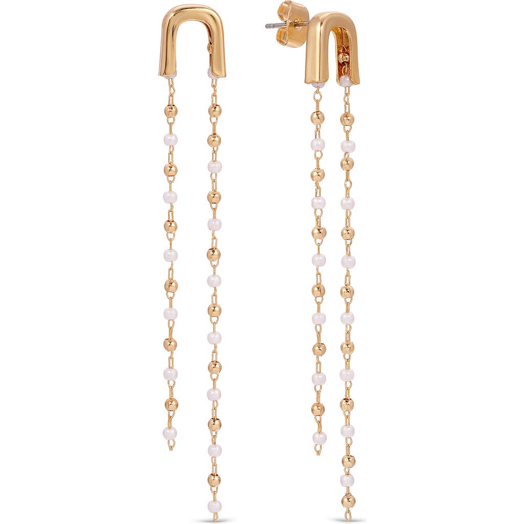 Ettika Imitation Pearl Linear Drop Earrings In Gold