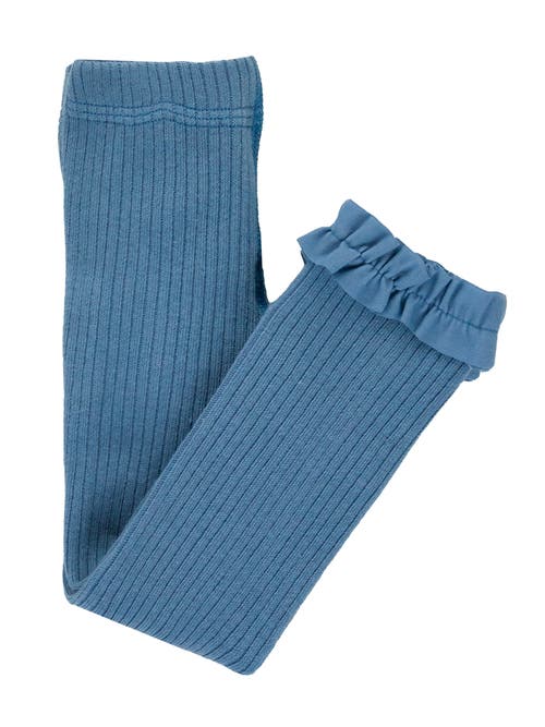 Rufflebutts Toddler Girls Rib Knit Footless Ruffled Tights In Countryside Blue