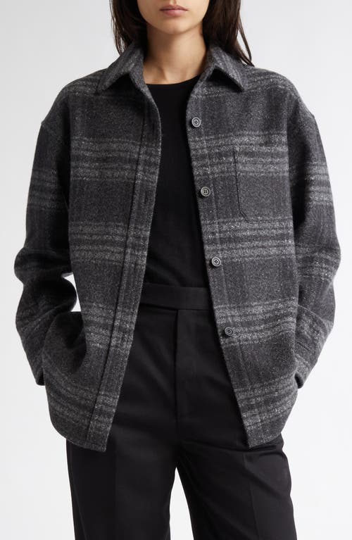 Johnstons Of Elgin Oversize Donegal Cashmere & Wool Button-up Shirt In Grey/charcoal Check