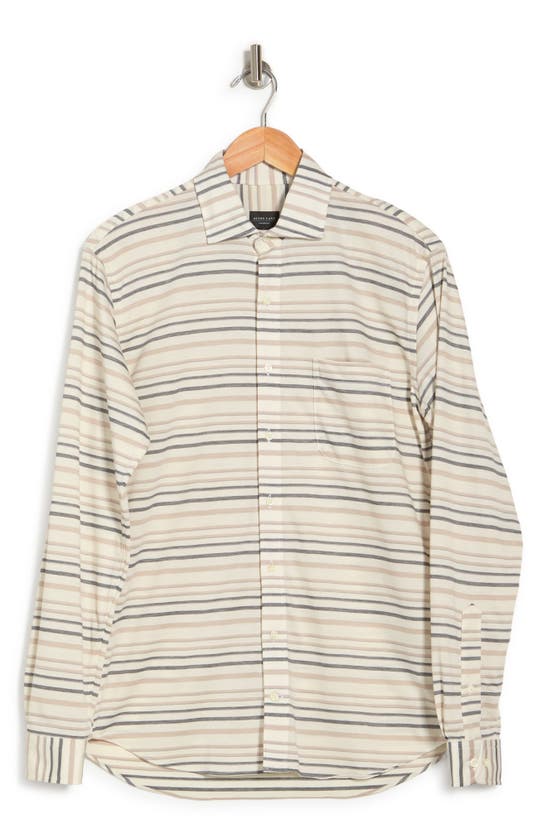 Alton Lane Walker Seasonal Knit Button-up Shirt In White/ Sand Stripe