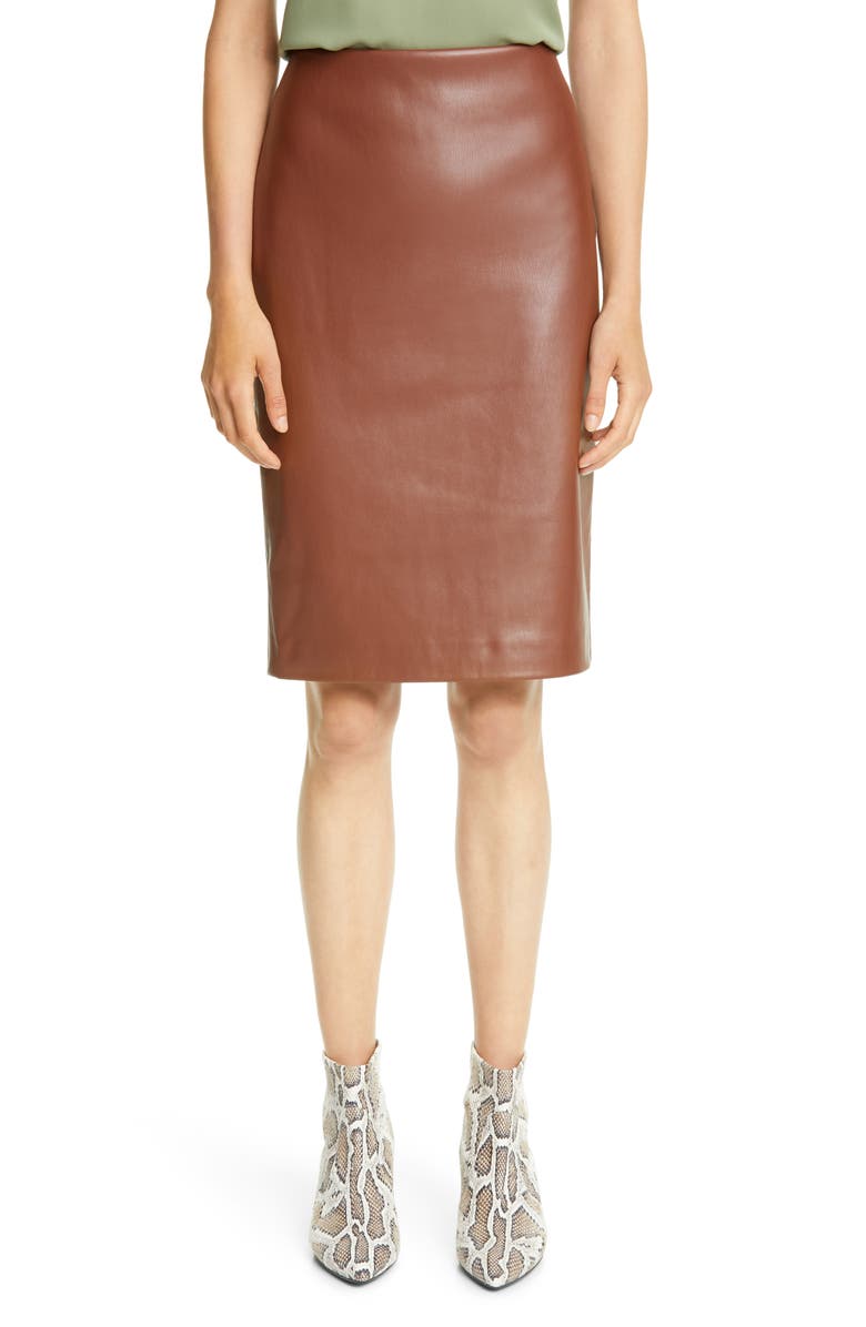 THEORY Skinny Faux Leather Pencil Skirt, Main, color, CHESTNUT