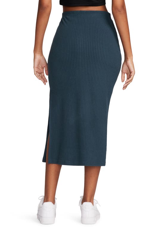 Shop Nike Side Slit Rib Midi Skirt In Armory Navy/armory Navy