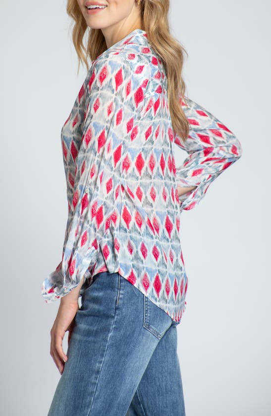Shop Apny Print Roll-up Sleeve Chiffon Button-up Shirt In Red Multi