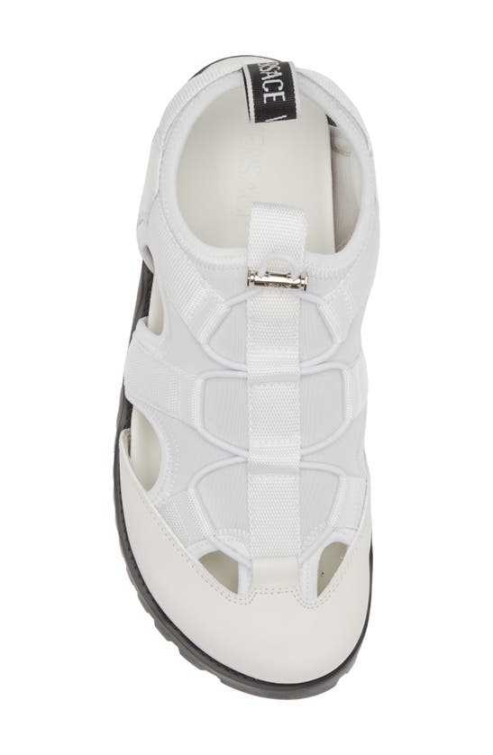 Shop Versace Medusa Track Sandal In White Palladium