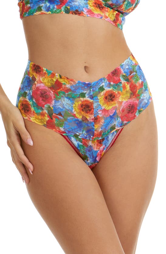 Hanky Panky Plus Size Printed Retro Lace Thong Sale In Bold Blooms