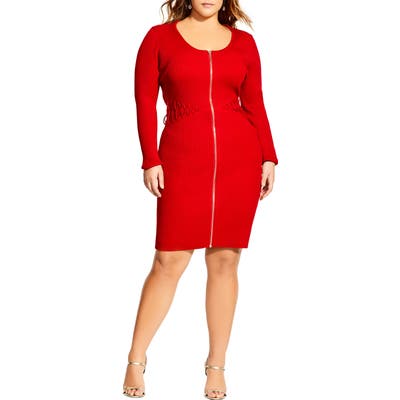 Plus Size City Chic Corset Sweater Dress, Red