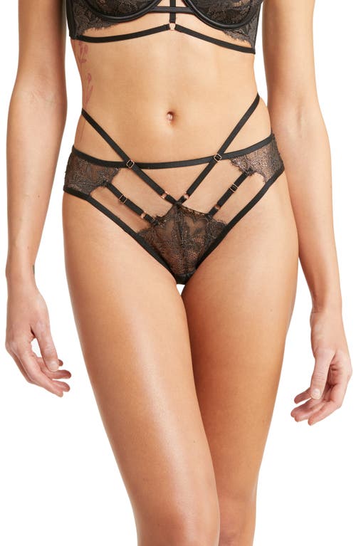 Hunkemöller Iggy Glitter Lace Open Back Brazilian Panties in Caviar
