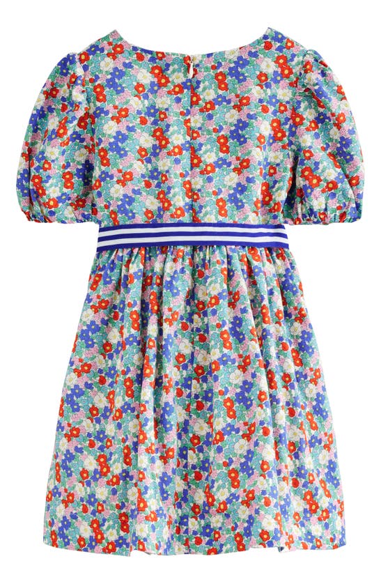 Shop Mini Boden Kids' Floral Linen & Cotton Puff Sleeve Dress In Multi Nautical Floral