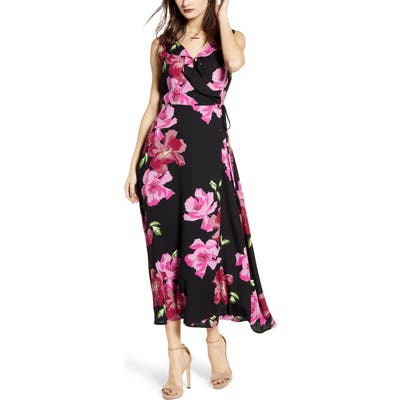 Leith Flounce Neck Wrap Style Dress, Black