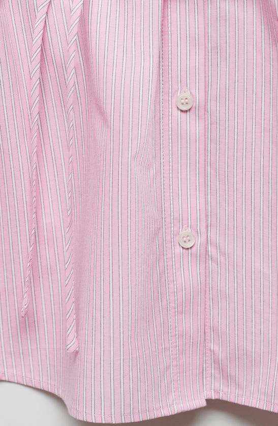 Shop Mango Stripe Bow Cotton Shirt In Pastel Pink