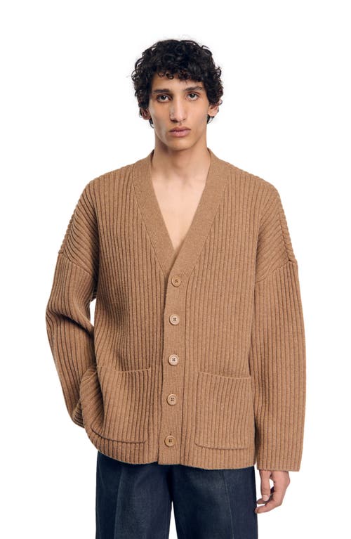 Shop Sandro Oversized Rib Knit Cardigan In Praline